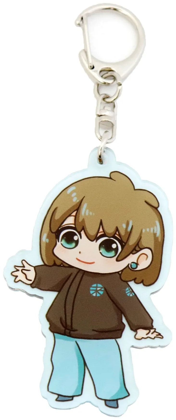 アクリルキーホルダーの表。キャラクターが全身で刷られている